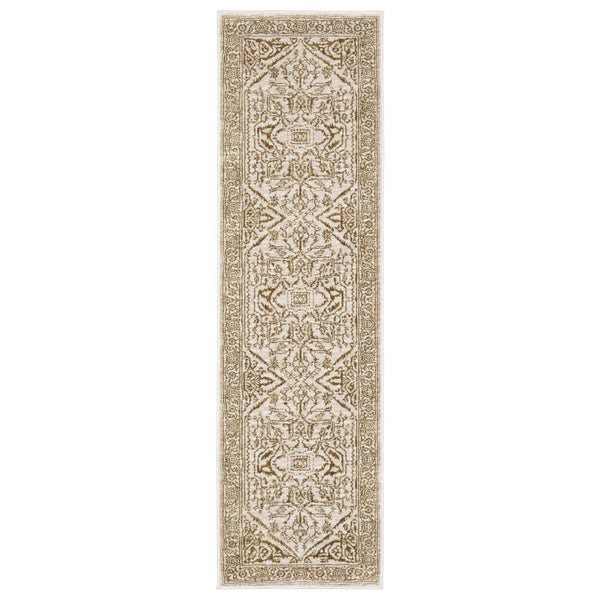 HomeRoots 5' Ivory and Gold Oriental Area Rug – Timeless Elegance for Any Room, Durable, Stain-Resistant Design 8' Runner 575397