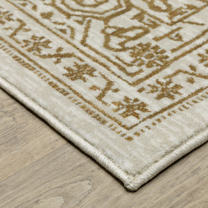 Homeroots 5' Ivory And Gold Oriental Area Rug - Stain Resistant, Stylish Design For Any Home Decor 8' Runner Polyester 575397