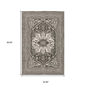 Homeroots 5' Ivory And Gold Oriental Area Rug - Stain Resistant, Stylish Design For Any Home Decor 5' X 8' Polyester 575398