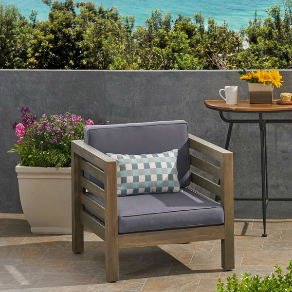 English Elm Christopher Knight Home® - OANA Outdoor Club Chair with Acacia Wood Frame, Removable Cushions, Slatted Design for Quick Drying Grey 65546.00DGRY