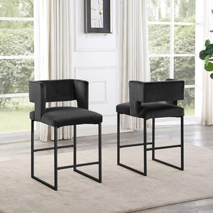 English Elm Modern Glam Counter Stools Set of 2 Velvet Cushioned Seats with Gold Metal Legs Black B011P423327