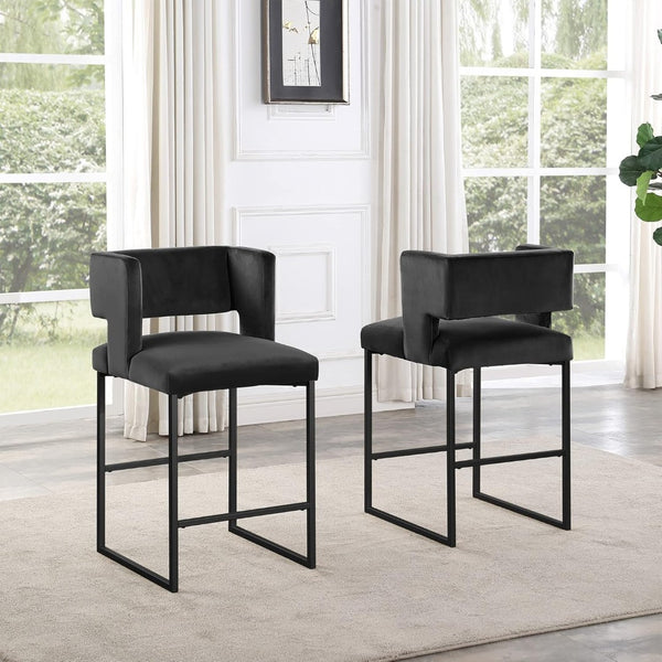 English Elm Modern Glam Counter Stools Set of 2 Velvet Cushioned Seats with Gold Metal Legs Black B011P423327