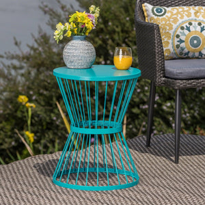 English Elm 16" Stainless Steel Outdoor Side Table Sculptural Hourglass Base Patio Accent N767P360895T