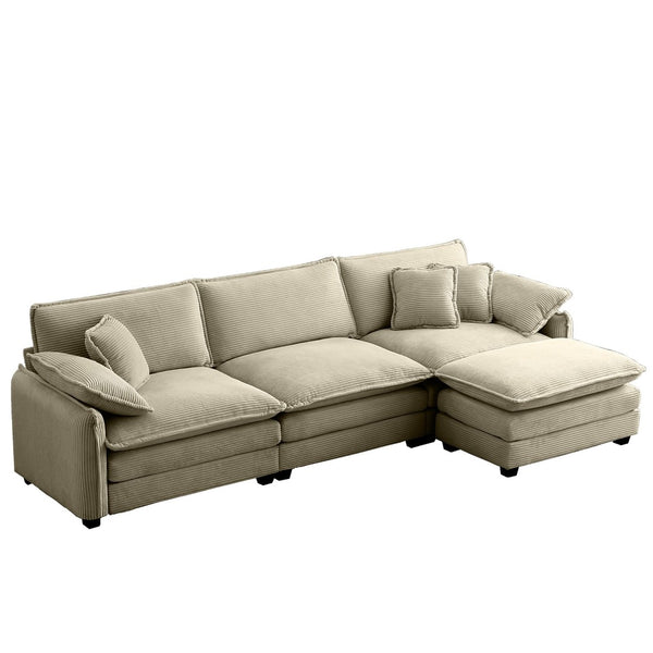 English Elm Oversize 3-Seater L-Shaped Sectional Sofa With Matching Ottoman In Luxurious Tan Corduroy Elegance W714S00717-GIGA