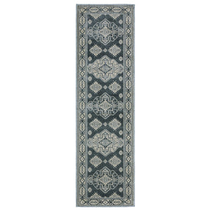 HomeRoots 10' Blue and Gray Medallion Area Rug - Durable, Elegant Design for Living Rooms and High-Traffic Spaces 8' Runner 575401