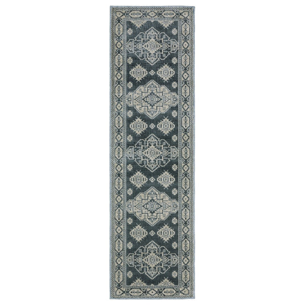 HomeRoots 10' Blue and Gray Medallion Area Rug - Durable, Elegant Design for Living Rooms and High-Traffic Spaces 8' Runner 575401