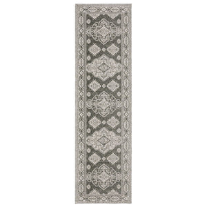 HomeRoots 10' Blue and Gray Medallion Area Rug - Durable, Elegant Design for Living Rooms and High-Traffic Spaces 8' Runner 575402