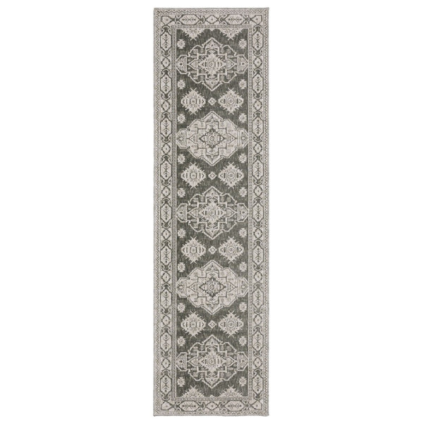 HomeRoots 10' Blue and Gray Medallion Area Rug - Durable, Elegant Design for Living Rooms and High-Traffic Spaces 8' Runner 575402