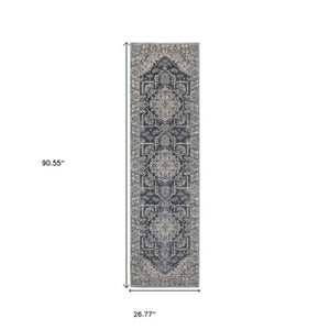 Homeroots 5' Blue Oriental Area Rug - Stain Resistant, Stylish Design For Living Spaces With Kids And Pets 8' Runner Polyester 575403