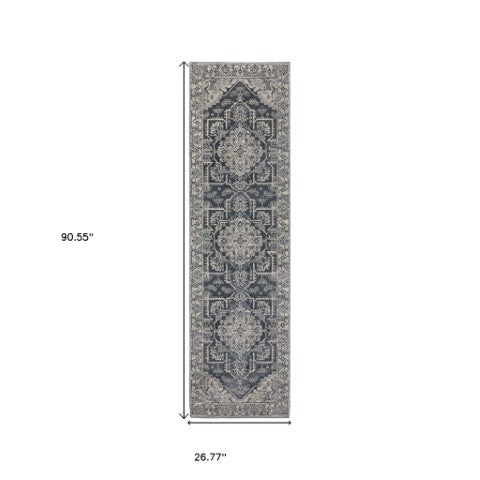 Homeroots 5' Blue Oriental Area Rug - Stain Resistant, Stylish Design For Living Spaces With Kids And Pets 8' Runner Polyester 575403