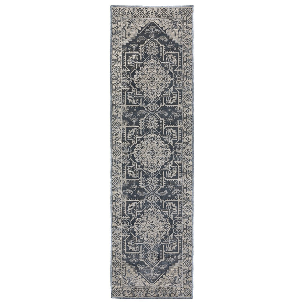HomeRoots 5' Timeless Blue and Gray Oriental Area Rug - Durable, Family-Friendly Style for Any Room 8' Runner 575403