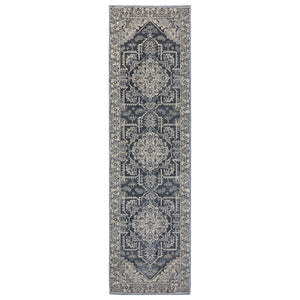 HomeRoots 5' Timeless Blue and Gray Oriental Area Rug - Durable, Family-Friendly Style for Any Room 8' Runner 575403