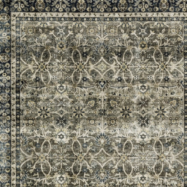Homeroots 4' Charcoal And Blue Oriental Distressed Area Rug - Stylish, Stain-resistant, Perfect For Any Space 5' X 7' Polyester 575404