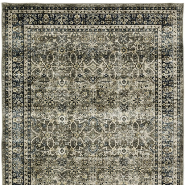 Homeroots 4' Charcoal And Blue Oriental Distressed Area Rug - Stylish, Stain-resistant, Perfect For Any Space 5' X 7' Polyester 575404
