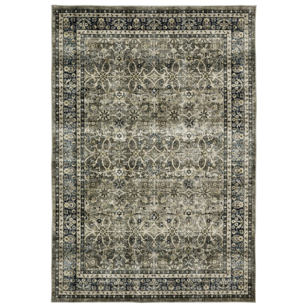 HomeRoots 4' Charcoal and Blue Oriental Distressed Area Rug – Elegant, Durable, Low-Maintenance Design for Homes 5' X 7' 575404