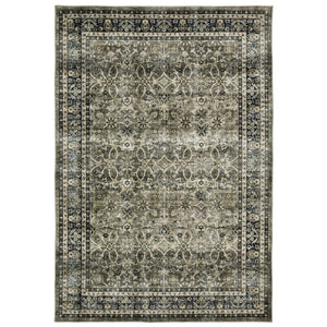 HomeRoots 4' Charcoal and Blue Oriental Distressed Area Rug – Elegant, Durable, Low-Maintenance Design for Homes 5' X 7' 575404