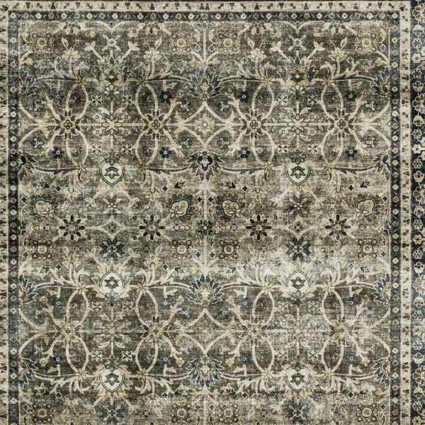 Homeroots 4' Charcoal And Blue Oriental Distressed Area Rug - Stylish, Stain-resistant, Perfect For Any Space 8' X 10' Polyester 575405