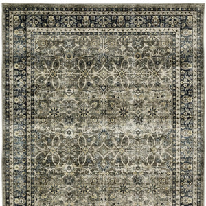 Homeroots 4' Charcoal And Blue Oriental Distressed Area Rug - Stylish, Stain-resistant, Perfect For Any Space 8' X 10' Polyester 575405
