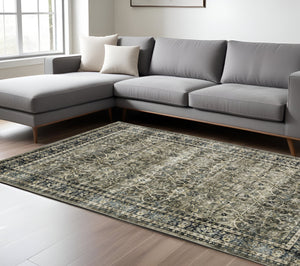 Homeroots 4' Charcoal And Blue Oriental Distressed Area Rug - Stylish, Stain-resistant, Perfect For Any Space 8' X 10' Polyester 575405
