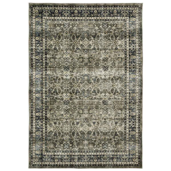 HomeRoots 4' Charcoal and Blue Oriental Distressed Area Rug – Elegant, Durable, Low-Maintenance Design for Homes 8' X 10' 575405