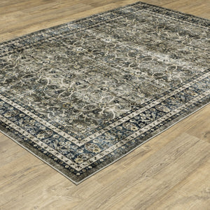 Homeroots 4' Charcoal And Blue Oriental Distressed Area Rug - Stylish, Stain-resistant, Perfect For Any Space 8' X 10' Polyester 575405