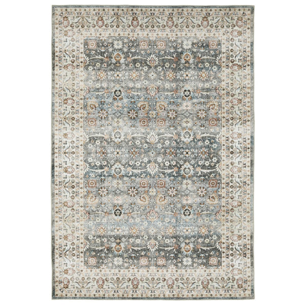 Homeroots 4' Teal Oriental Distressed Area Rug - Stylish, Non-skid, Stain-resistant Design For Any Room 5' X 7' Polyester 575406