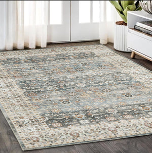 Homeroots 4' Teal Oriental Distressed Area Rug - Stylish, Non-skid, Stain-resistant Design For Any Room 5' X 7' Polyester 575406
