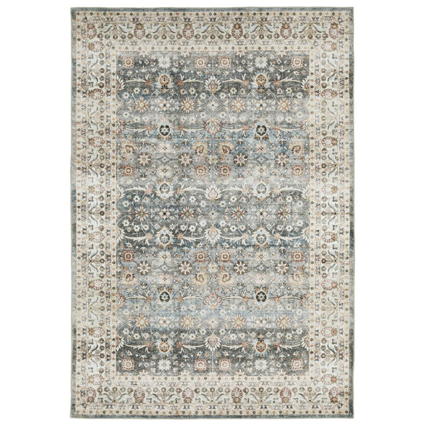 HomeRoots 4' Teal and Ivory Oriental Distressed Area Rug - Timeless Elegance with Stain Resistance & Non-Slip Backing 5' X 7' 575406