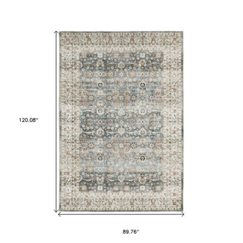 Homeroots 4' Teal Oriental Distressed Area Rug - Stylish, Non-skid, Stain-resistant Design For Any Room 8' X 10' Polyester 575407