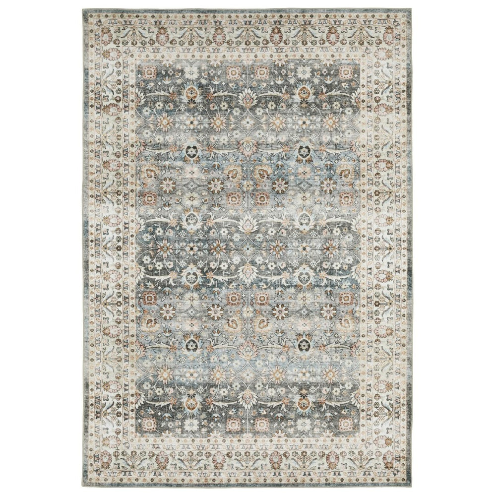 HomeRoots 4' Teal and Ivory Oriental Distressed Area Rug - Timeless Elegance with Stain Resistance & Non-Slip Backing 8' X 10' 575407