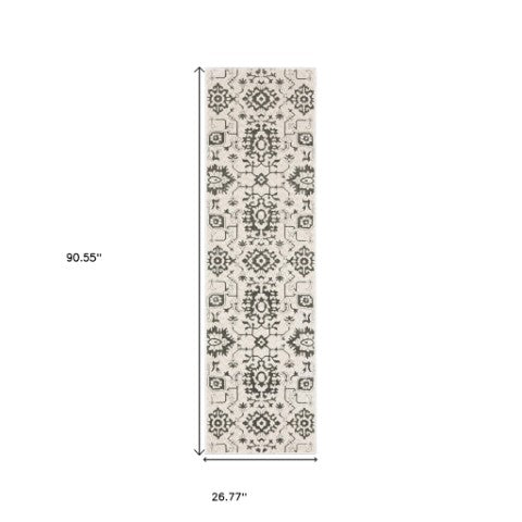 Homeroots 5' Elegant Ivory Oriental Area Rug – Stain Resistant, Perfect For Homes With Kids And Pets, 5x8 8' Runner Polyester 575408