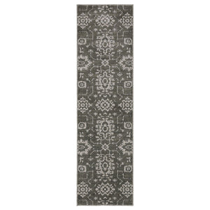 HomeRoots 5' Timeless Ivory and Gray Oriental Area Rug - Stain-Resistant, Durable Design for Any Room 8' Runner 575410