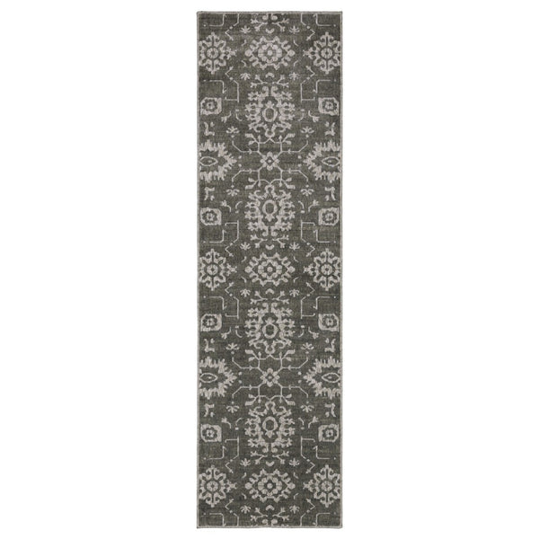 HomeRoots 5' Timeless Ivory and Gray Oriental Area Rug - Stain-Resistant, Durable Design for Any Room 8' Runner 575410