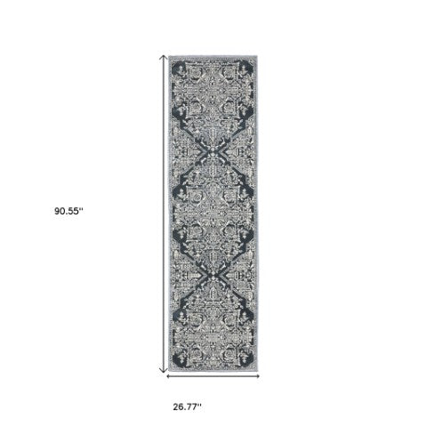 Homeroots 10' Elegant Power Loom Oriental Area Rug In Blue - Stain Resistant, Perfect For Kids And Pets! 8' Runner Polyester 575412