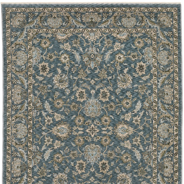 Homeroots 5' Elegant Beige And Blue Oriental Area Rug With Fringe - Stain Resistant And Timeless Design 3' X 5' Polyester 575415