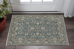 Homeroots 5' Elegant Beige And Blue Oriental Area Rug With Fringe - Stain Resistant And Timeless Design 3' X 5' Polyester 575415
