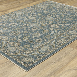 Homeroots 5' Elegant Beige And Blue Oriental Area Rug With Fringe - Stain Resistant And Timeless Design 3' X 5' Polyester 575415