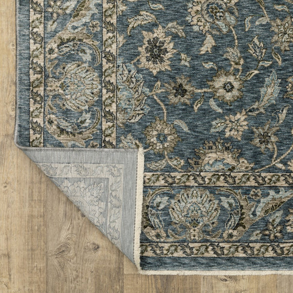Homeroots 5' Elegant Beige And Blue Oriental Area Rug With Fringe - Stain Resistant And Timeless Design 3' X 5' Polyester 575415