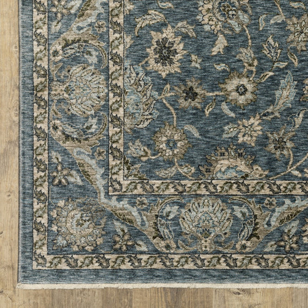 Homeroots 5' Elegant Beige And Blue Oriental Area Rug With Fringe - Stain Resistant And Timeless Design 3' X 5' Polyester 575415
