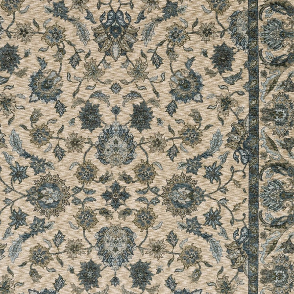 Homeroots 5' Elegant Beige And Blue Oriental Area Rug With Fringe - Stain Resistant And Timeless Design 3' X 5' Polyester 575416