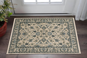 Homeroots 5' Elegant Beige And Blue Oriental Area Rug With Fringe - Stain Resistant And Timeless Design 3' X 5' Polyester 575416