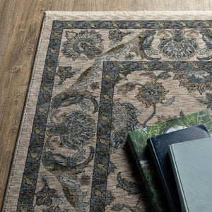 Homeroots 5' Elegant Beige And Blue Oriental Area Rug With Fringe - Stain Resistant And Timeless Design 3' X 5' Polyester 575416