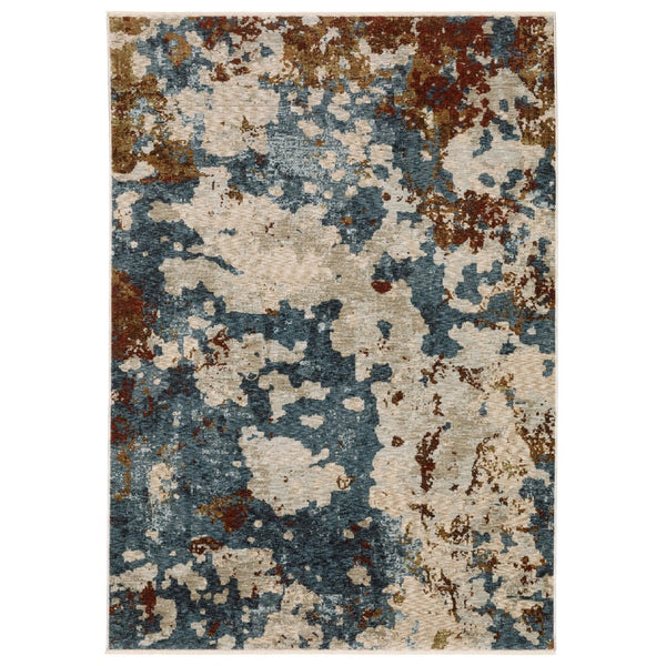 HomeRoots 5' Beige, Rust & Teal Abstract Distressed Area Rug with Stylish Fringe - Durable & Stain-Resistant Design 3' X 5' 575417