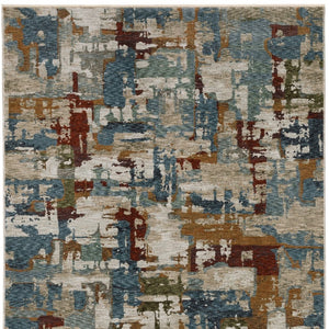 HomeRoots 10' Abstract Distressed Area Rug in Beige with Rust and Teal Hues, Fringe Edges for Timeless Charm 3' X 5' 575418
