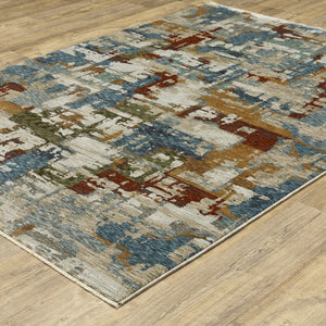HomeRoots 10' Abstract Distressed Area Rug in Beige with Rust and Teal Hues, Fringe Edges for Timeless Charm 3' X 5' 575418