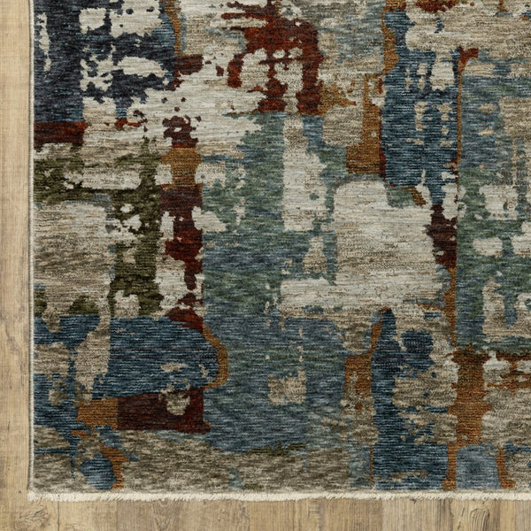 HomeRoots 10' Abstract Distressed Area Rug in Beige with Rust and Teal Hues, Fringe Edges for Timeless Charm 3' X 5' 575418