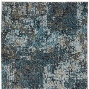 Homeroots 5' Blue Abstract Power Loom Area Rug With Fringe - Stylish, Stain-resistant Design For Any Space 3' X 5' Polyester 575419