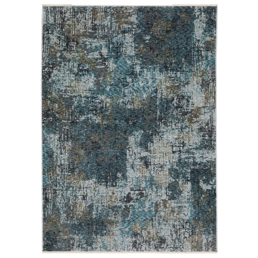 HomeRoots 5' Stylish Blue and Gray Abstract Distressed Area Rug with Fringe - Soft, Durable, Chic Design 3' X 5' 575419