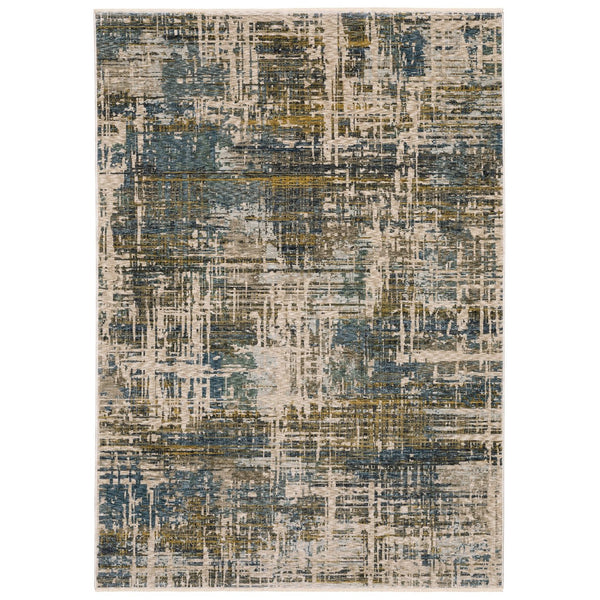 Homeroots 5' Blue Abstract Power Loom Area Rug With Elegant Fringe For A Stylish And Stain-resistant Home 3' X 5' Polyester 575421