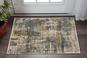 Homeroots 5' Blue Abstract Power Loom Area Rug With Elegant Fringe For A Stylish And Stain-resistant Home 3' X 5' Polyester 575421